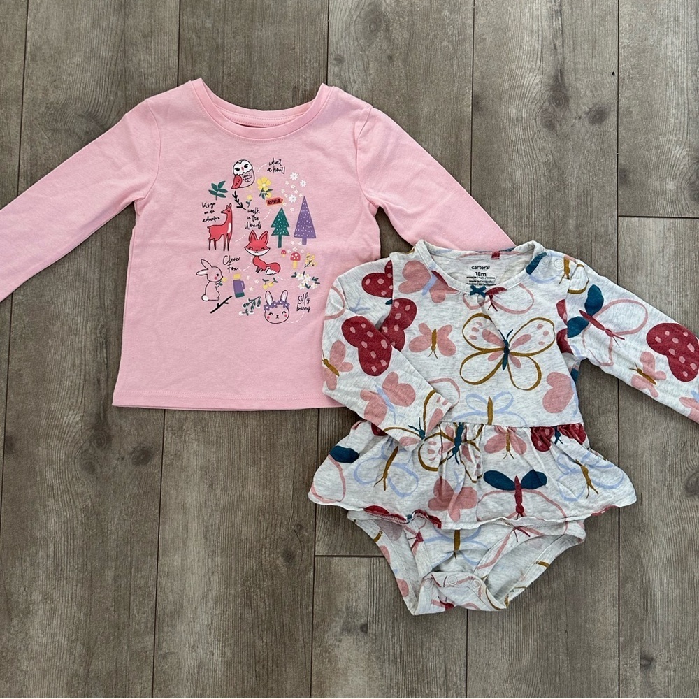 Carter’s  romper tutu shirt & members mark shirt girls size 18 months
Euc